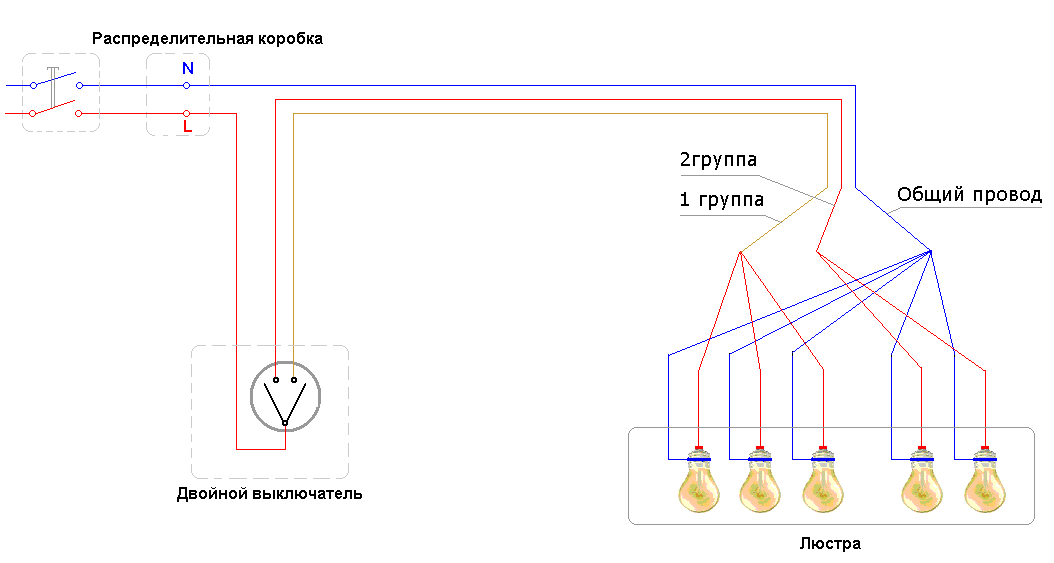 схема подключения люстры с тремя проводами