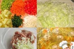 Potato soup with meatballs - simple and tasty recipes for a hearty first course Fresh cabbage soup with meatballs